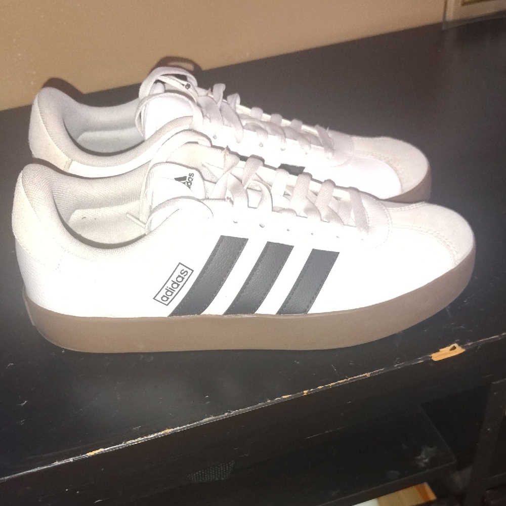 Adidas women's White and Black Sneakers with Brown Sole